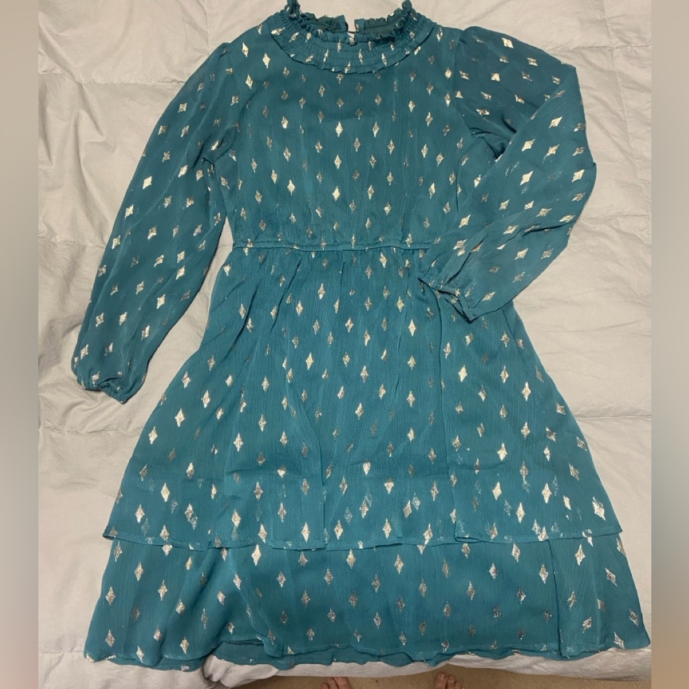 Green with gold accent girls dress